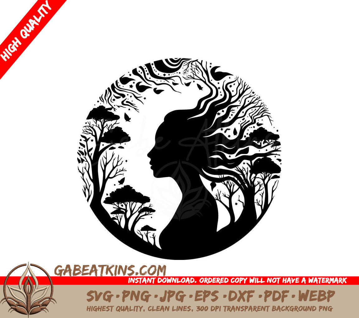 A Woman Surrounded By Trees SVG - Forest-framed Beauty SVG