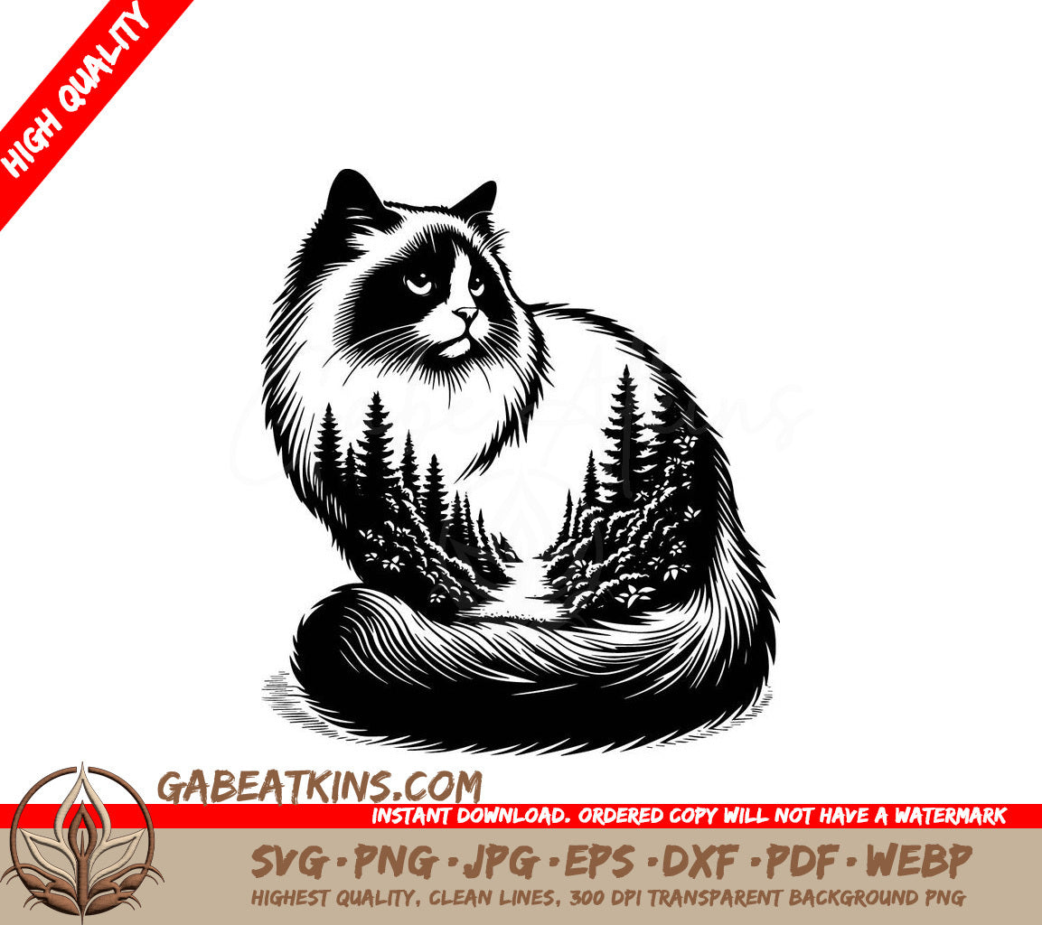 A Cat With Trees In The Background SVG - Forest Kitty SVG