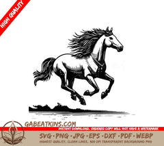 A Horse Jumping In The Air SVG - Free vector illustration of Horse lino cut style SVG