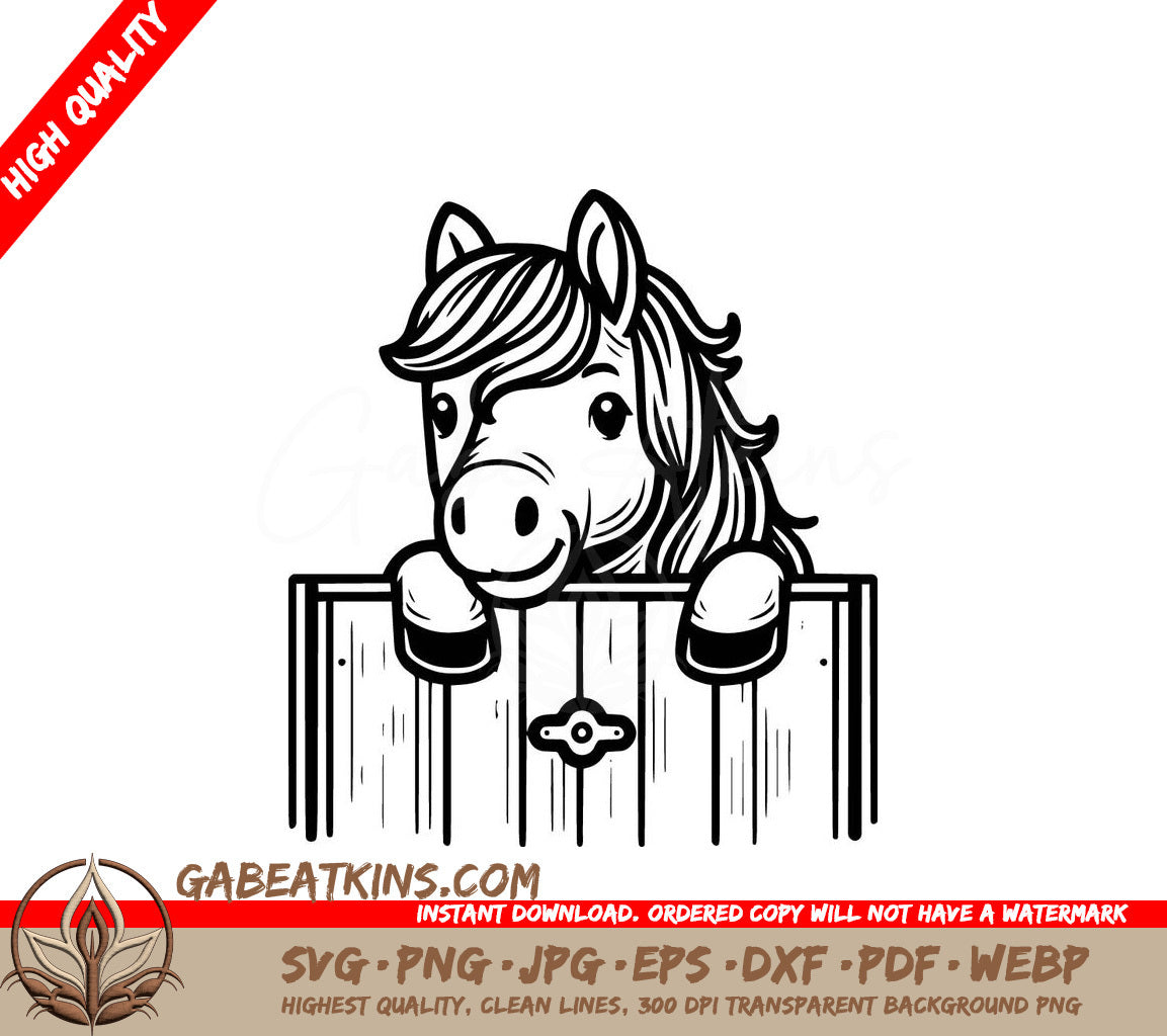 A Horse Looking Over A Wooden Fence SVG - Friendly Horse Peeking SVG