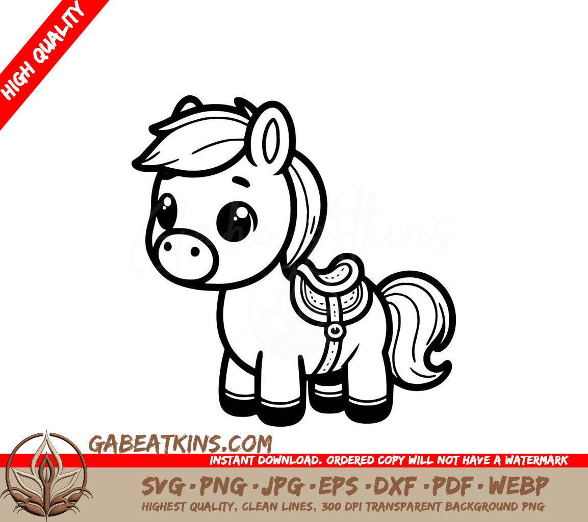 A Horse With A Saddle On Its Back SVG - Friendly Pony SVG
