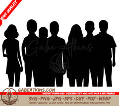 A Group Of People Are Standing Next To Each Other In A Row . SVG - Friends Silhouette SVG