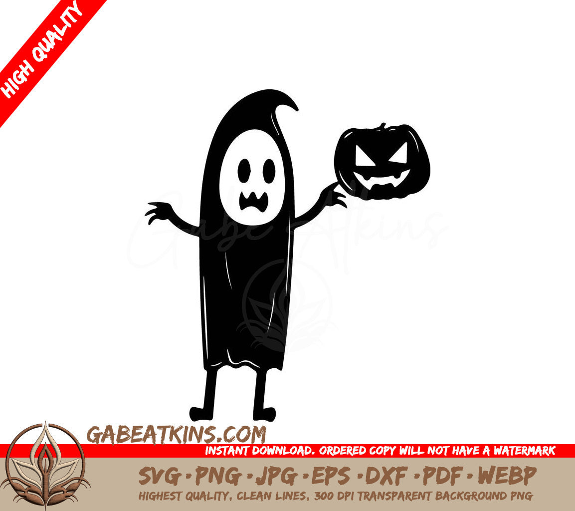 Ghost Holding Pumpkin SVG - Halloween Clipart SVG