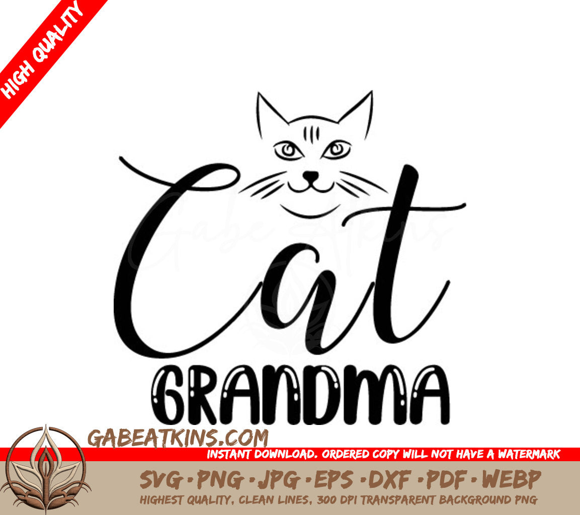 Cat Grandma SVG - Funny Cat Drawing SVG