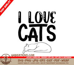 I Love Cats Sleeping Cat SVG - Drawing SVG