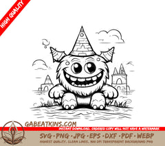 Funny Monster in Pyramid Hat - SVG Illustration SVG
