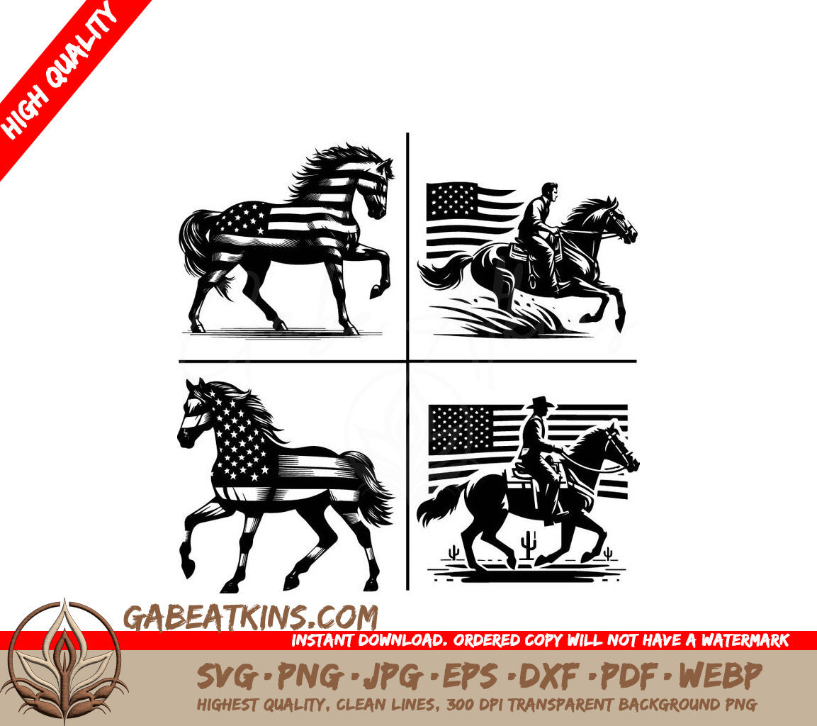 A Man Riding A Horse With An American Flag On It SVG - Funny usa flag Horse amp Horse Rider Silhouette Files for cricut SVG