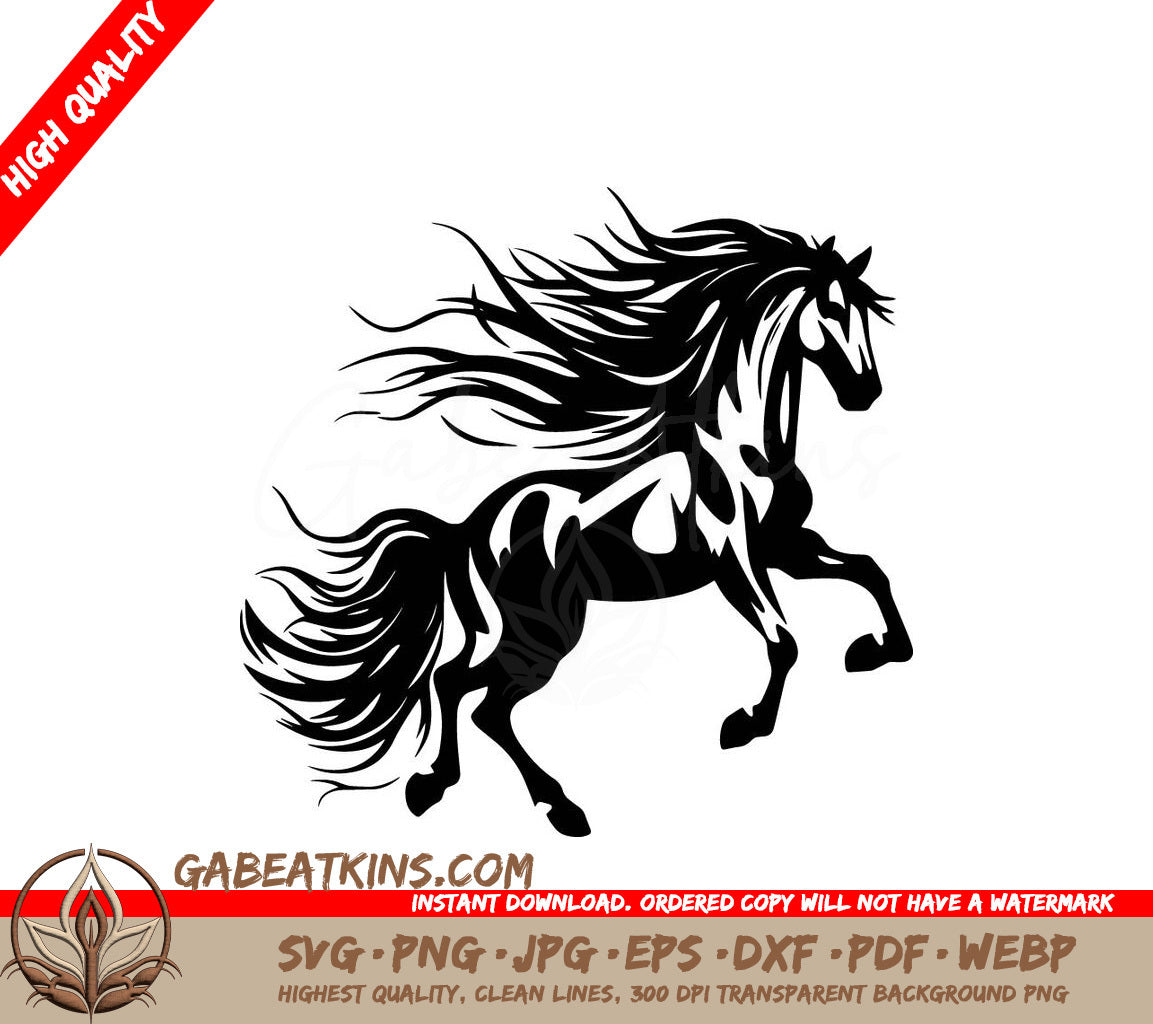 A Horse With A Long Mane SVG - Galloping Flowing Steed SVG