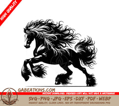 A Horse With A Long Mane SVG - Galloping Gypsy Horse SVG