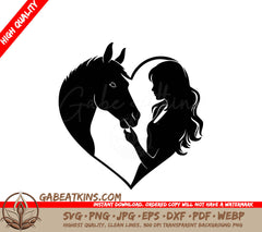 A Silhouette Of A Woman And A Horse In A Heart Shape SVG - Galloping Love SVG