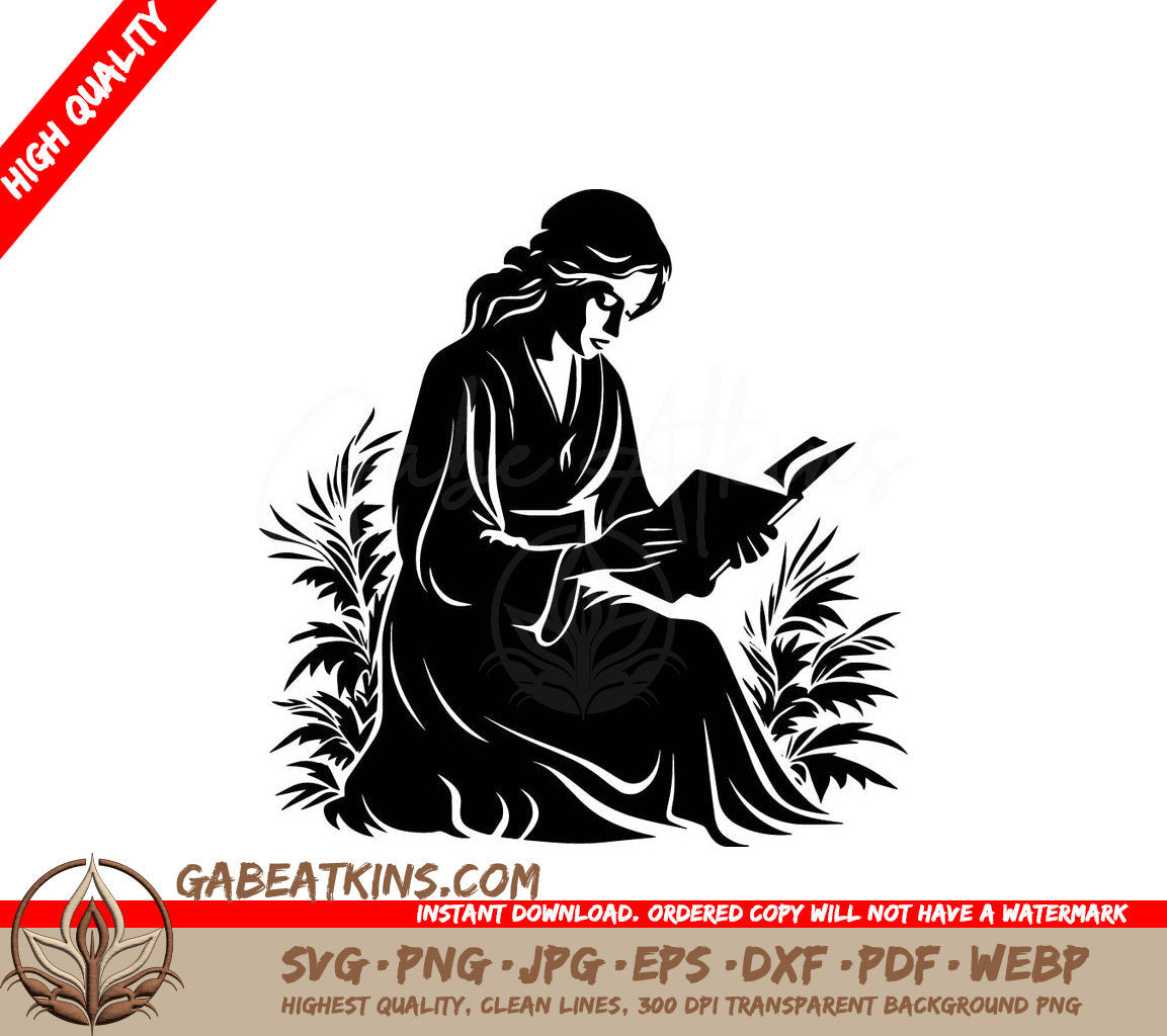 A Woman Reading A Book SVG - Garden Reading SVG