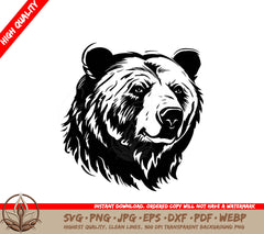 A Black And White Drawing Of A Bears Head