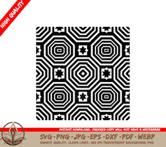 A Black And White Geometric Pattern With Circles And Squares