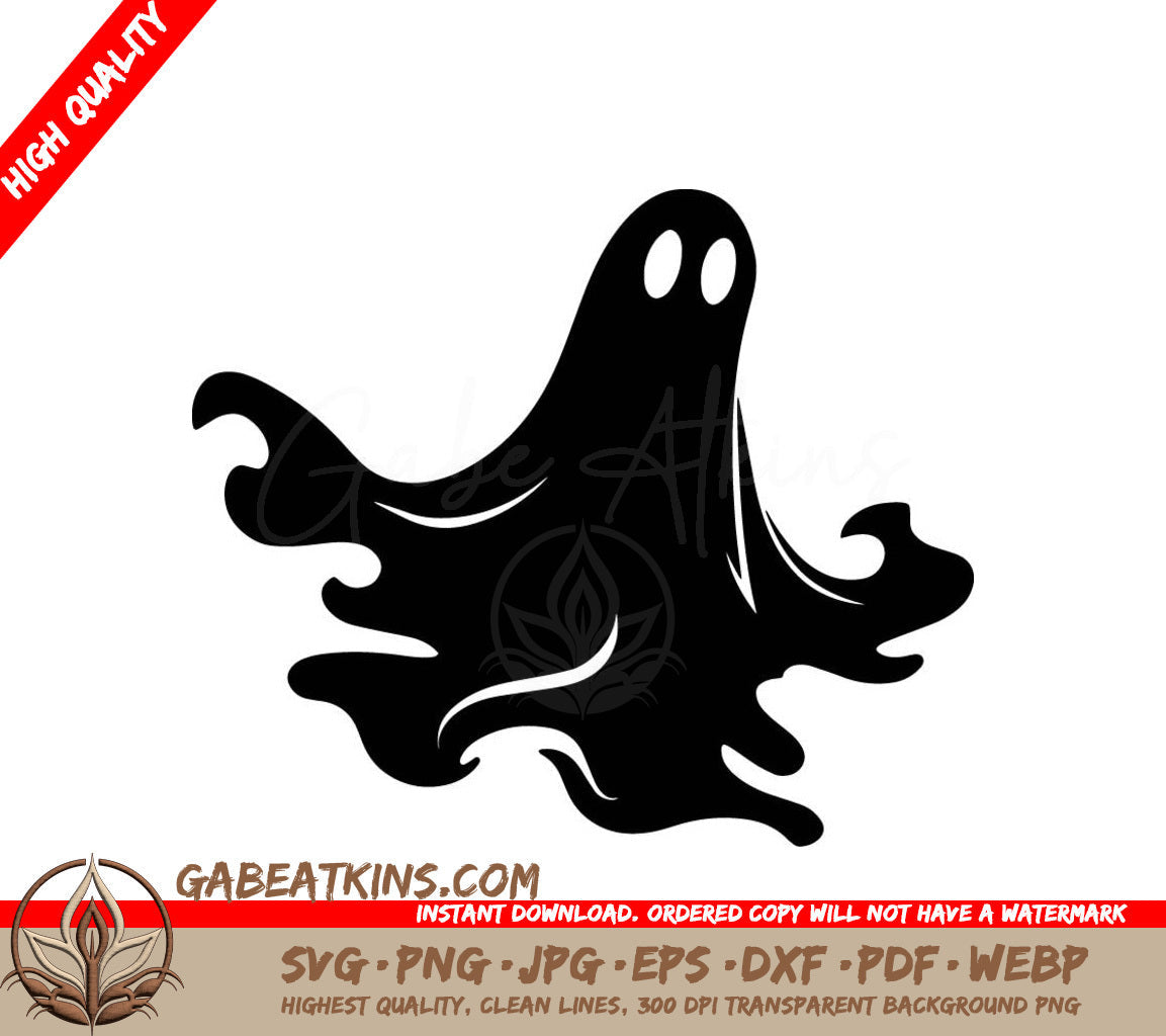 A Black And White Drawing Of A Ghost With Big Eyes