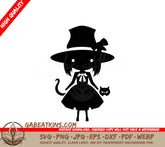 ## Giggling Graveyard Gnome Halloween SVG Top Hat Girl & Cat Mask SVG