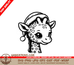 A Giraffe Wearing A Santa Hat SVG - Giraffe Santa Hat SVG