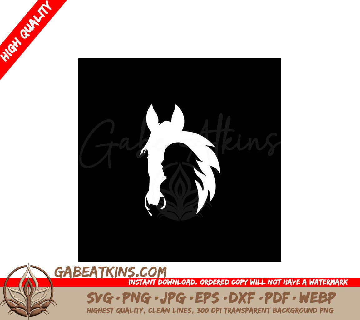 A Silhouette Of A Woman And A Horse On A Black Background SVG - Girl And Horse Logo Design And Horse Farm Template Vector SVG