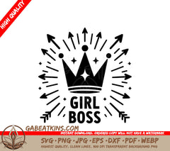 A Girl Boss Logo With A Crown And Arrows SVG - Girl Boss Crown SVG