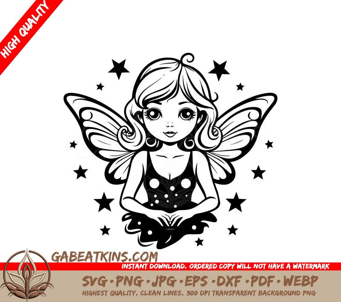 Fairy with Butterfly Wings SVG - Whimsical Cartoon Emblem SVG