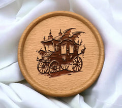 Gothic Haunted Carriage SVG - Horse-Drawn with Bat Wings & Gargoyles SVG