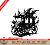 Gothic Haunted Carriage SVG -  Horse-Drawn with Bat Wings & Gargoyles SVG