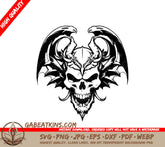 Gothic Skull with Horns & Wings SVG - Drawing SVG