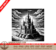 Ocean Castle SVG - Grand Sandcastle with Towers SVG