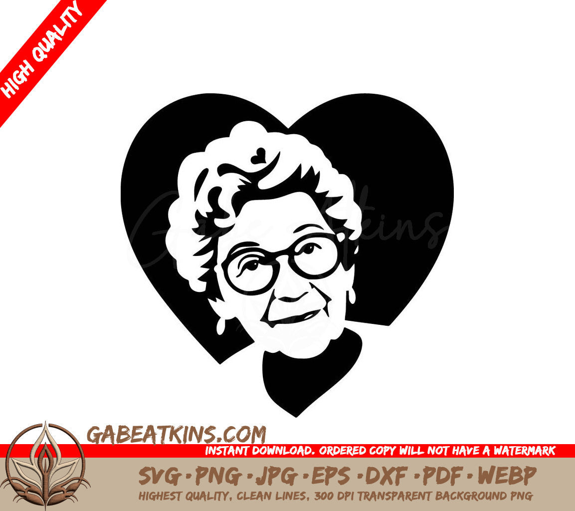 An Elderly Woman Wearing Glasses SVG - Granny Heart SVG