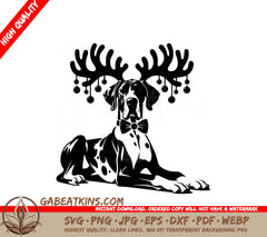 A Dog Wearing Antlers And A Bow Tie SVG - Great Dane Reindeer SVG