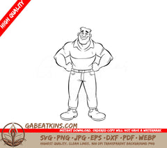 A Man With His Hands On His Hips SVG - Grinning Cartoon Guy SVG