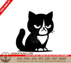 Grumpy Cat Silhouette SVG - Closed Eyes Design SVG