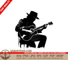 A Man In A Cowboy Hat Is Playing An Acoustic Guitar SVG - Guitar-playing Cowboy SVG