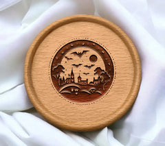 Bats Flying Over Village - Halloween Minimalist SVG Silhouette SVG