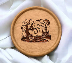 Halloween Witch & Castle Silhouette SVG - Illustration SVG