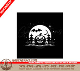 Halloween Pumpkin Silhouette SVG - Tree, Bat, Full Moon Design SVG