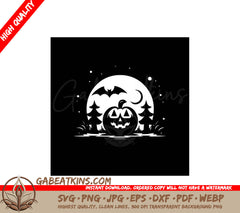 Halloween Pumpkin Silhouette SVG - Tree, Bat, Full Moon Design SVG