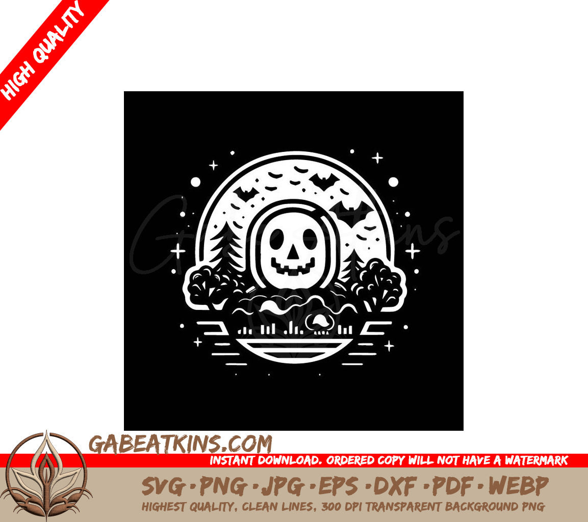 Halloween Skull with Trees and Bats SVG Illustration SVG