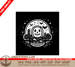 Halloween Skull with Trees and Bats SVG Illustration SVG