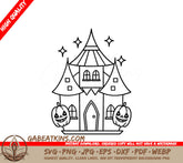 Halloween Haunted House Coloring Page SVG - Drawing with Pumpkins SVG