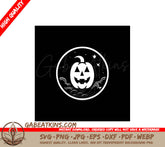 Halloween Pumpkin Silhouette SVG - White on Black Circle SVG