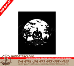 Halloween Pumpkin Silhouette SVG - Full Moon Design SVG