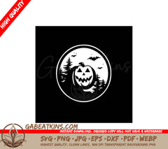 Halloween Pumpkin Circle SVG Bats, Trees, Illustration SVG