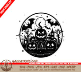 Halloween Minimalist Pumpkins & Bats SVG - Drawing SVG