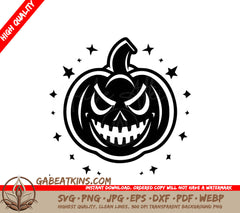 Minimalist Evil Pumpkin SVG with Stars - Halloween Design SVG