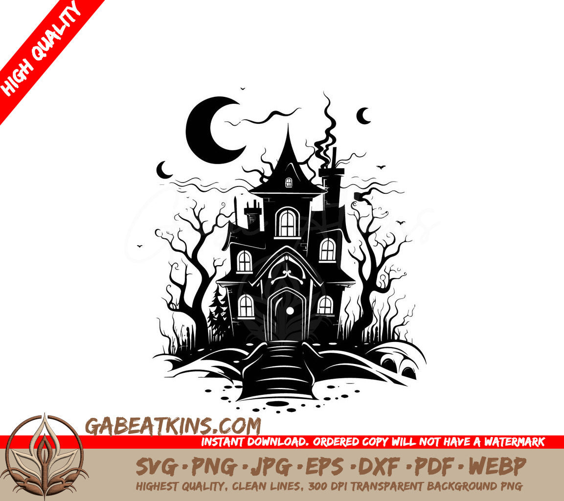 Haunted House SVG Eerie House Illustration for Halloween Designs SVG