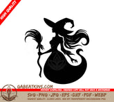 Halloween Witch Silhouette SVG - Long Hair & Broom SVG