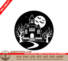 Haunted House Silhouette SVG - Halloween Vector SVG