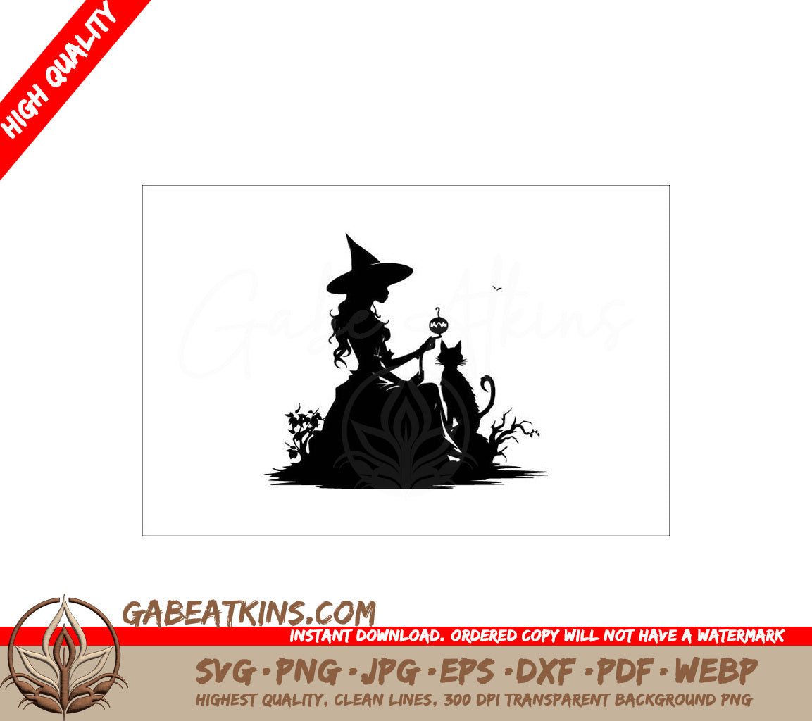 Halloween Witch Silhouette SVG Bundle Rock, Broom, Cat & More SVG