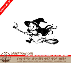 Halloween Witch Flying on Broom SVG - Illustration SVG