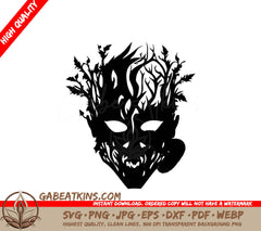 A Black And White Drawing Of A Face With Trees Growing Out Of It